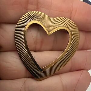 Vintage Brass Color Heart-Shaped Brooch Pin